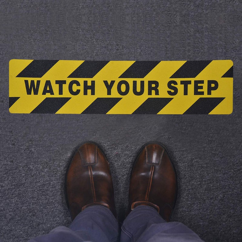 ONTWIE 6" x 24" Watch Your Step Floor Tape Anti Slip Warning Sign Sticker Adhesive Non- Slip Abrasive Decal for Workplace Home Safety Wet Floor Caution - 2 Pack - Image 3